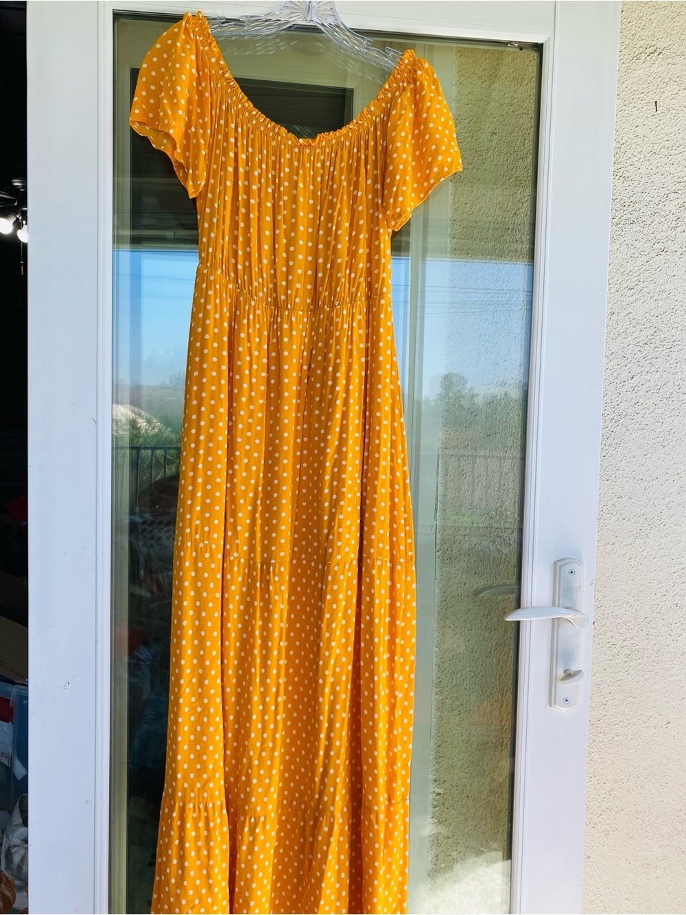 Marigold Yellow Polka Dot Off Shoulder Tiered Maxi Dress Unbranded  L